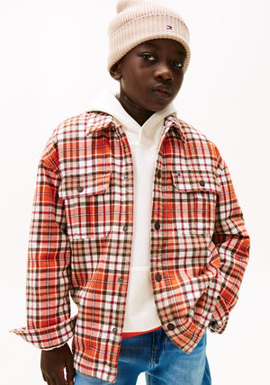 Tommy Hilfiger Older Boy Check Overshirt, Orange