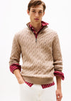 Tommy Hilfiger Classic Cotton Cable Knit Half Zip Sweater, Taupe