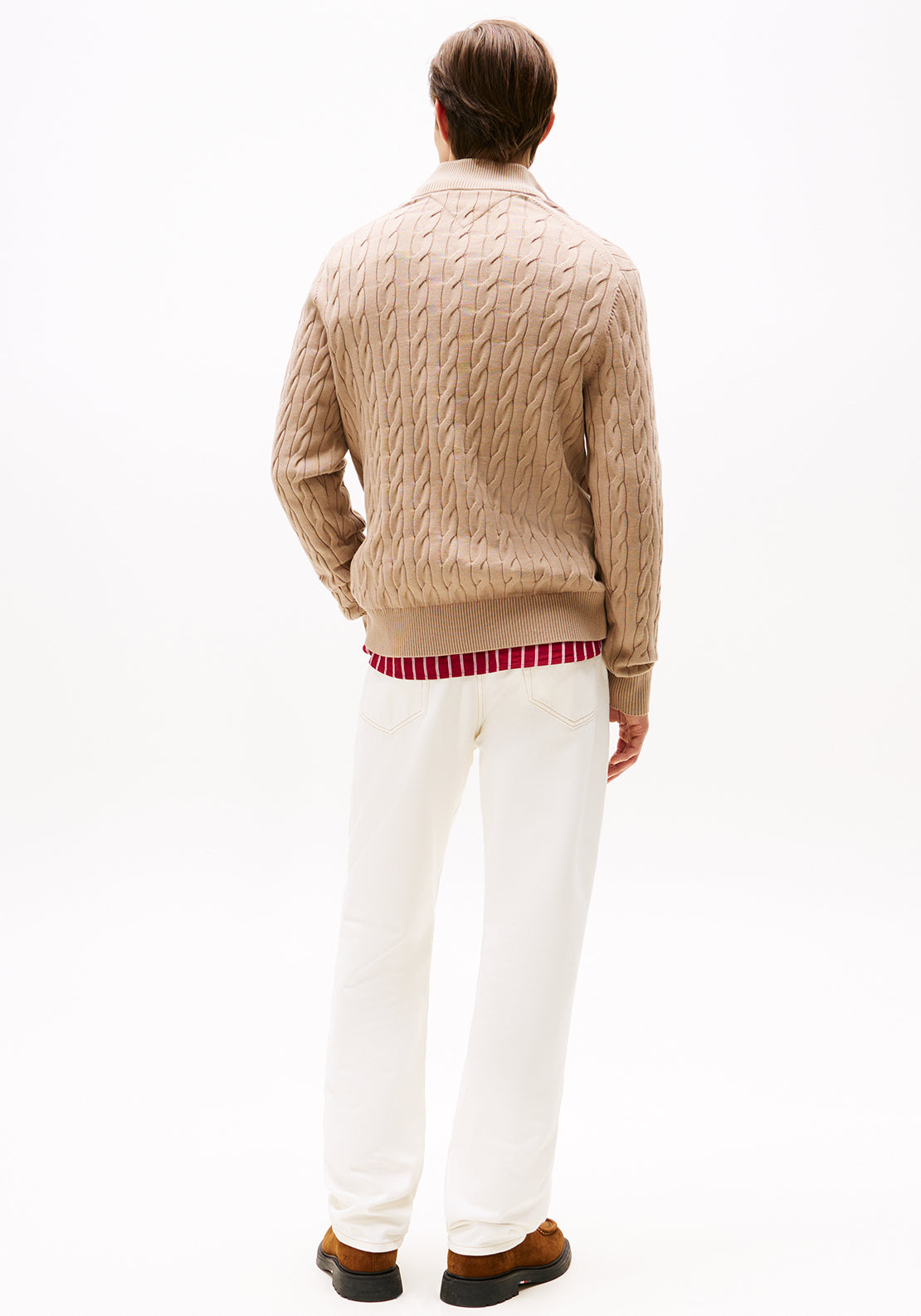 Tommy Hilfiger Classic Cotton Cable Knit Half Zip Sweater, Taupe
