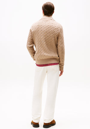 Tommy Hilfiger Classic Cotton Cable Knit Half Zip Sweater, Taupe