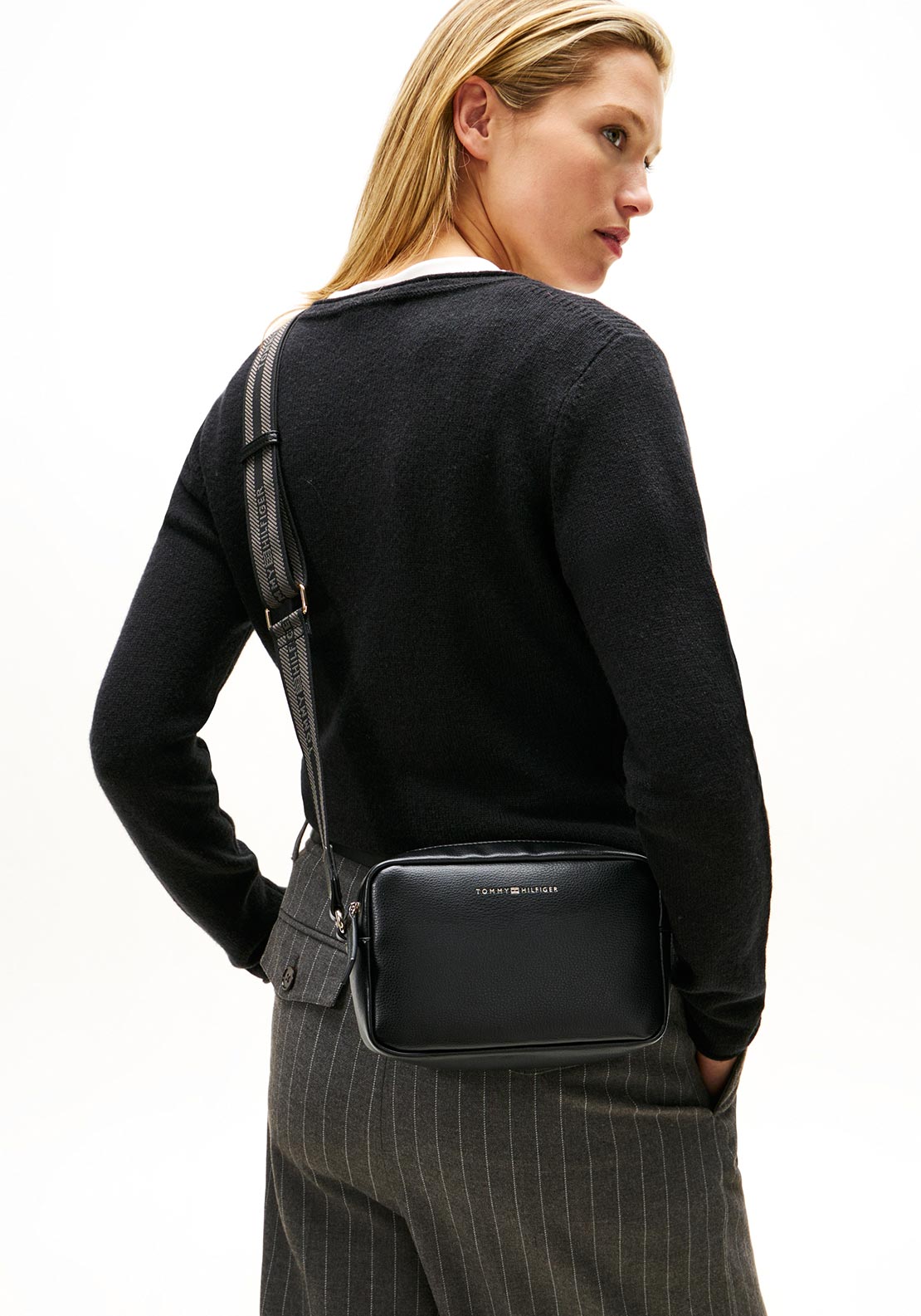 Tommy Hilfiger Webbing Logo Tape Camera Crossbody Bag, Black