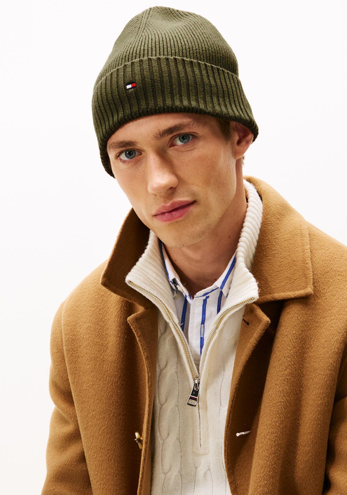 Tommy Hilfiger Flag Embroidery Cashmere Blend Beanie, Green