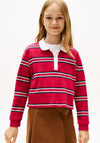 Tommy Hilfiger Girls Stripe Long Sleeve Polo, Red