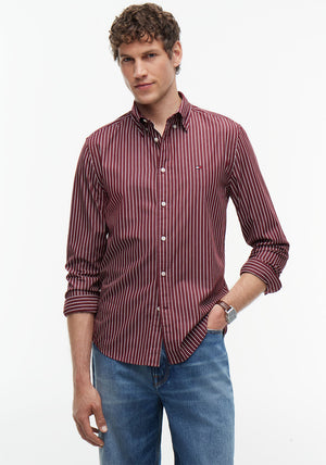 Tommy Hilfiger Flex Poplin Stripe Shirt, Burgundy