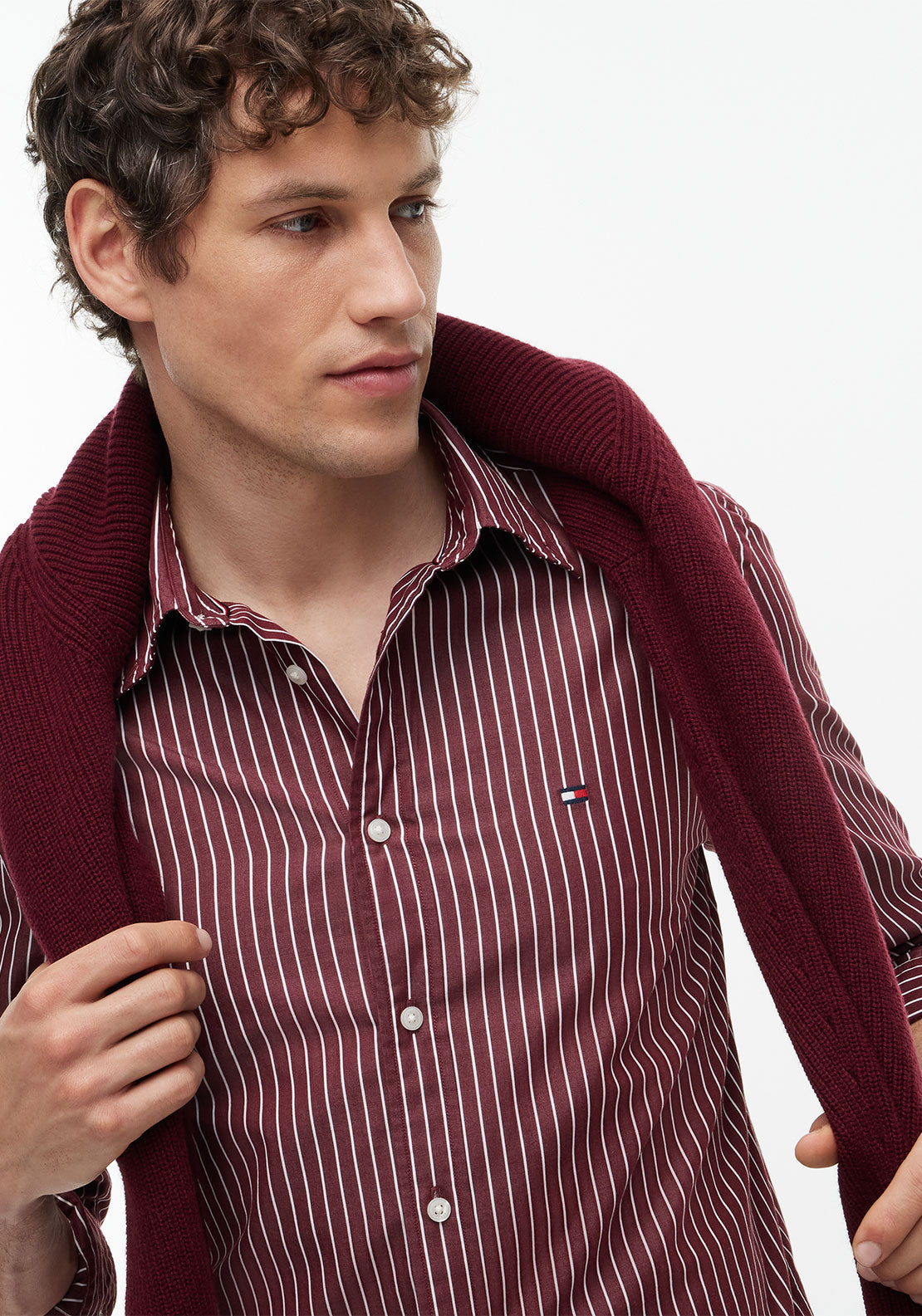 Tommy Hilfiger Flex Poplin Stripe Shirt, Burgundy
