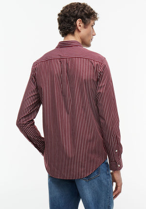 Tommy Hilfiger Flex Poplin Stripe Shirt, Burgundy