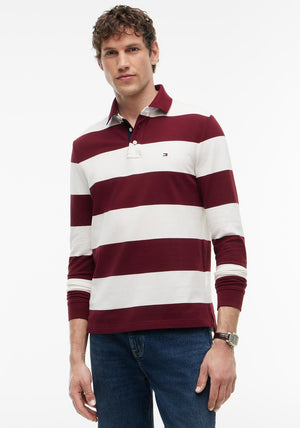 Tommy Hilfiger Rugby Stripe Long Sleeve Polo Shirt, Burgundy & Ivory