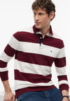 Tommy Hilfiger Rugby Stripe Long Sleeve Polo Shirt, Burgundy & Ivory