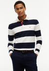 Tommy Hilfiger Rugby Stripe Long Sleeve Polo Shirt, Navy & Ivory