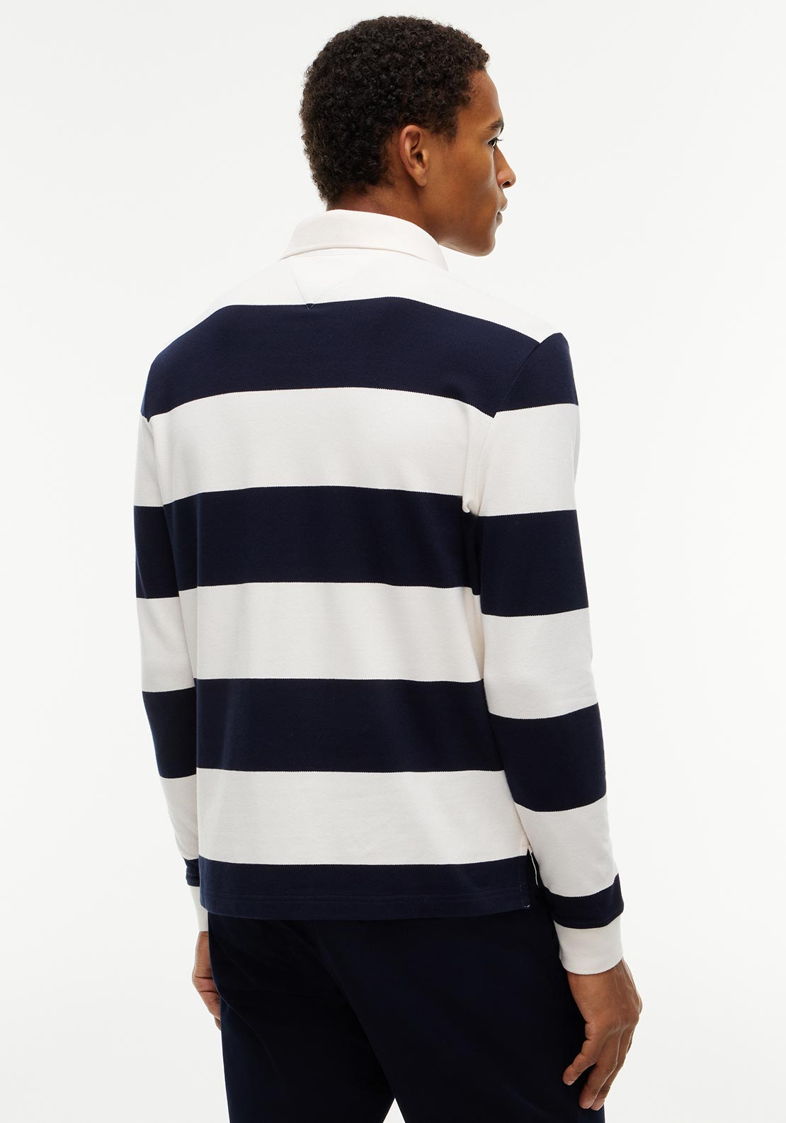 Tommy Hilfiger Rugby Stripe Long Sleeve Polo Shirt, Navy & Ivory