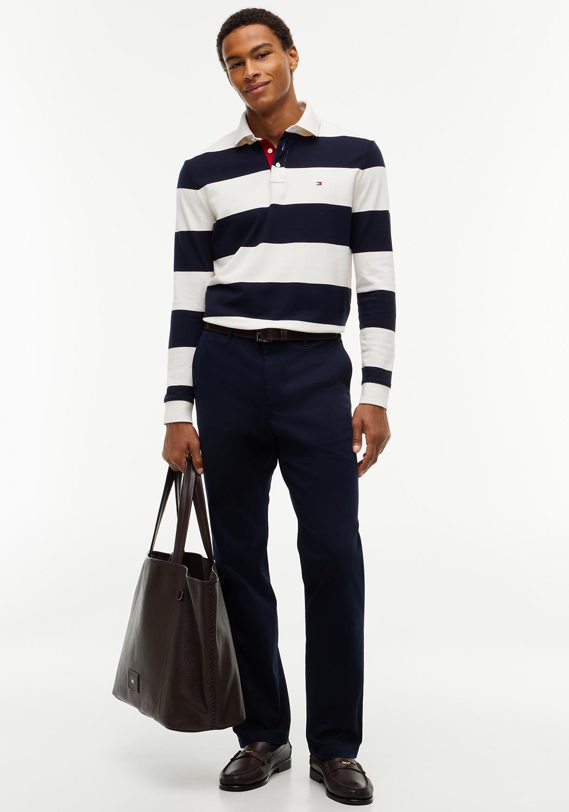 Tommy Hilfiger Rugby Stripe Long Sleeve Polo Shirt, Navy & Ivory