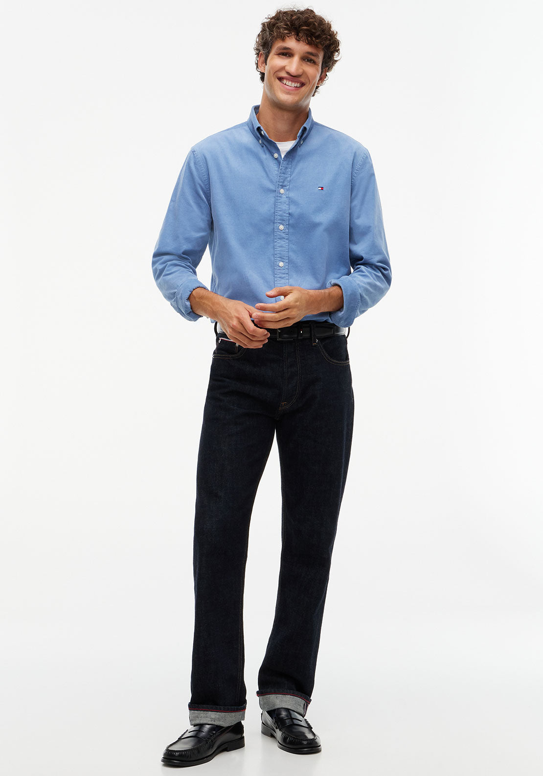 Tommy Hilfiger Flag Embroidered Corduroy Shirt, Brisk Blue