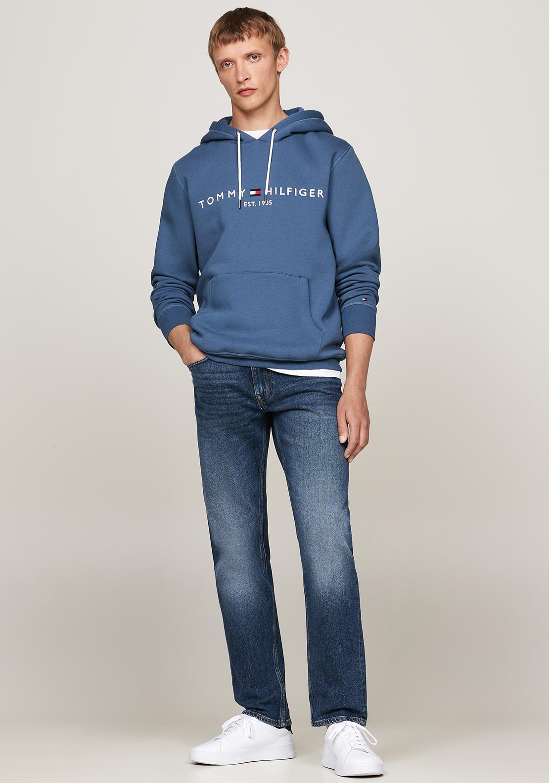Tommy Hilfiger Logo Drawstring Hoodie, Aegean Sea Blue