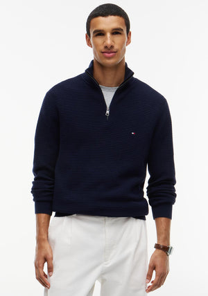 Tommy Hilfiger Textured Quarter Zip Sweater, Navy