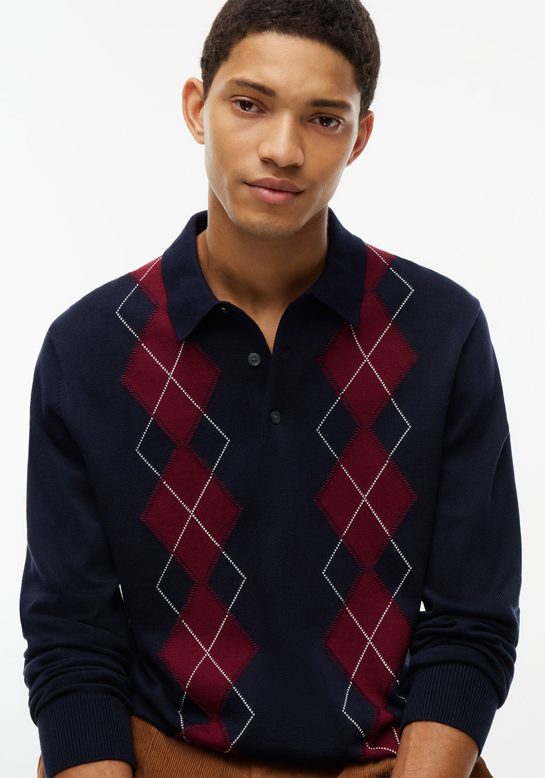 Tommy Hilfiger Argyle Knit Long Sleeve Polo Shirt, Navy Multi