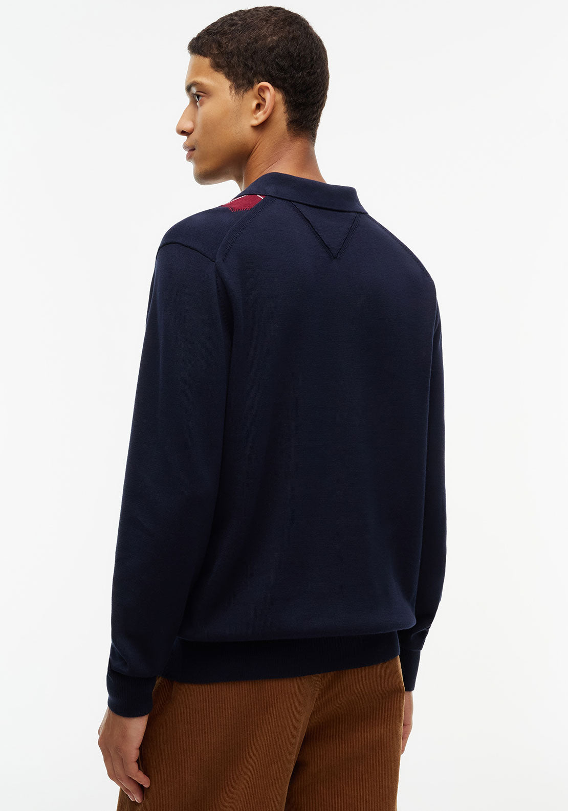 Tommy Hilfiger Argyle Knit Long Sleeve Polo Shirt, Navy Multi