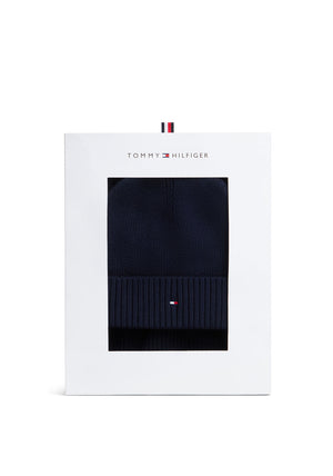 Tommy Hilfiger Flag Scarf & Beanie Gift Box, Navy
