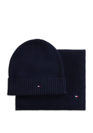 Tommy Hilfiger Flag Scarf & Beanie Gift Box, Navy