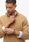 Tommy Hilfiger Classic Cotton Cable Knit Half Zip Sweater, Safari Brown