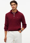 Tommy Hilfiger Classic Cotton Cable Knit Half Zip Sweater, Burgundy