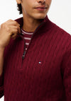 Tommy Hilfiger Classic Cotton Cable Knit Half Zip Sweater, Burgundy