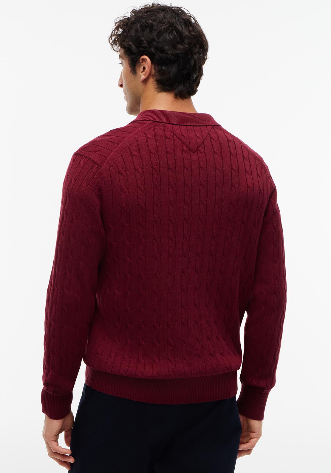 Tommy Hilfiger Cable Knit Polo Sweater, Burgundy
