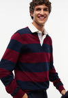 Tommy Hilfiger Essential Stripe Rugby Shirt, Burgundy & Carbon Navy
