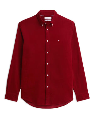 Tommy Hilfiger Flag Embroidered Corduroy Shirt, Autumn Red