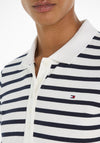 Tommy Hilfiger Womens 1985 Striped Polo Shirt, Breton Ecru & Desert Sky