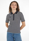 Tommy Hilfiger Womens 1985 Striped Polo Shirt, Breton Desert Sky & Ecru