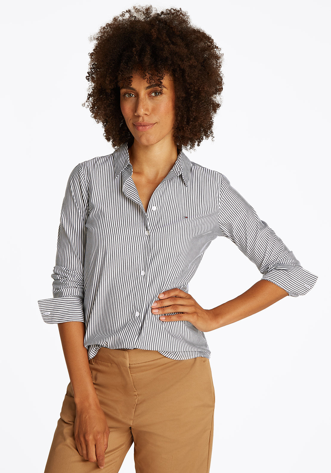 Tommy Hilfiger Poplin Regular Striped Shirt, Grey and White
