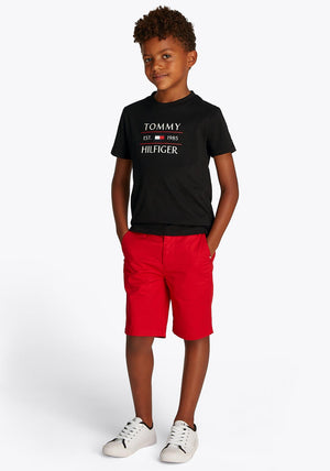 Tommy Hilfiger Boy Flag Short Sleeve Tee, Black
