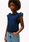 Tommy Hilfiger Girls Frill Broderie Top, Navy