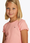 Tommy Hilfiger Girl Rib Frill Short Sleeve Tee, Pink