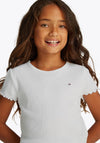 Tommy Hilfiger Girl Rib Frill Short Sleeve Tee, White