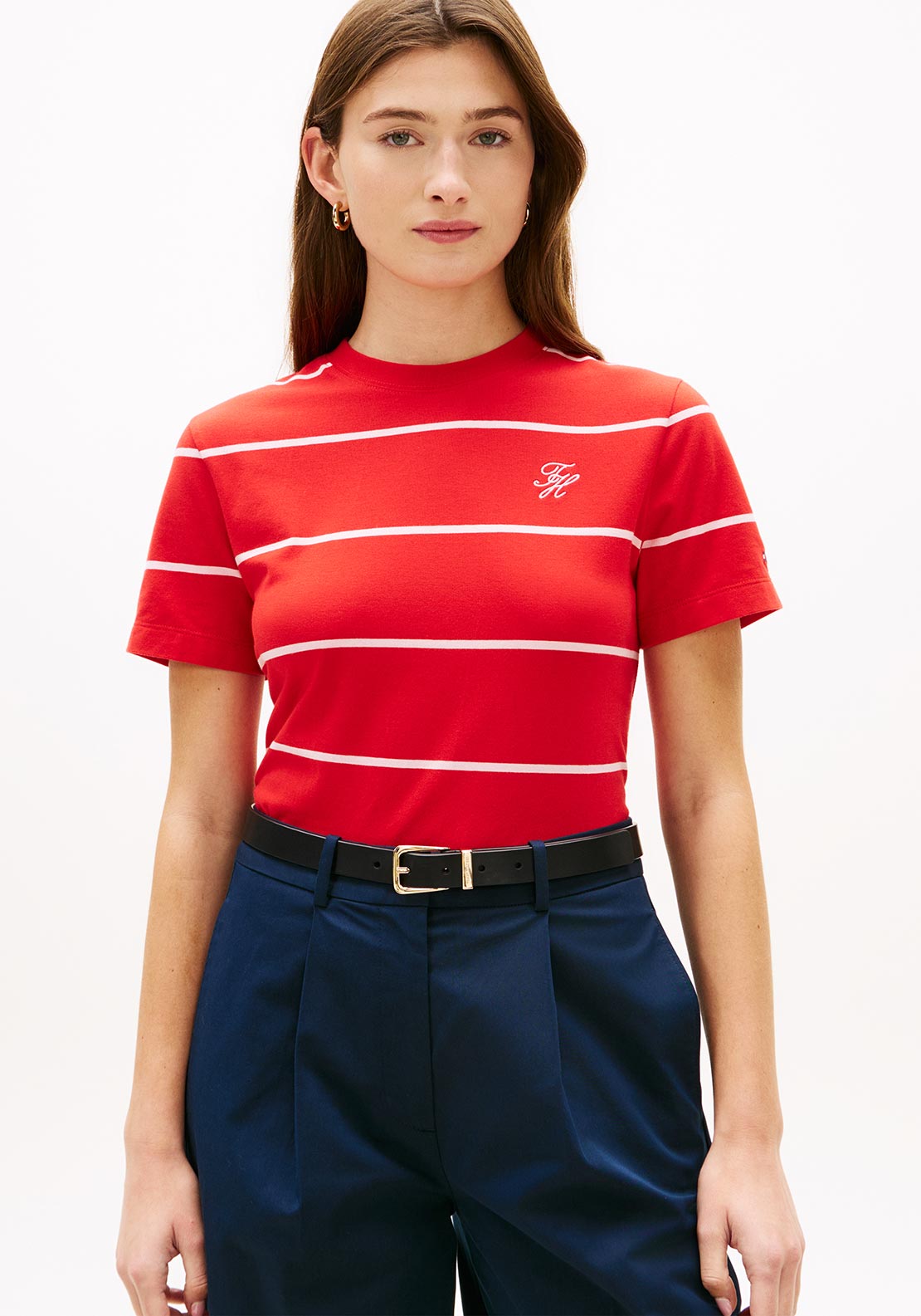 Tommy Hilfiger Logo Embroidery Jersey Crew Neck T-Shirt, Red