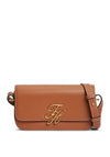 Tommy Hilfiger Leather Flap Over Plaque Crossbody Bag, Tan