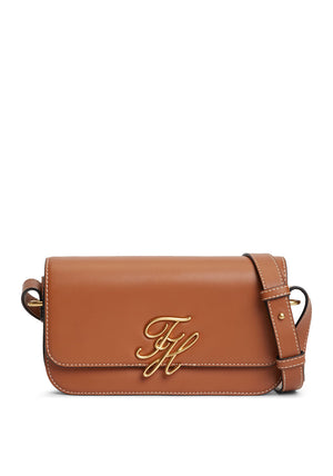 Tommy Hilfiger Leather Flap Over Plaque Crossbody Bag, Tan