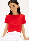 Tommy Hilfiger T-Shirt with Gold Button Detail, Red