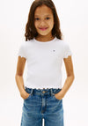 Tommy Hilfiger Girl Rib Frill Short Sleeve Tee, White