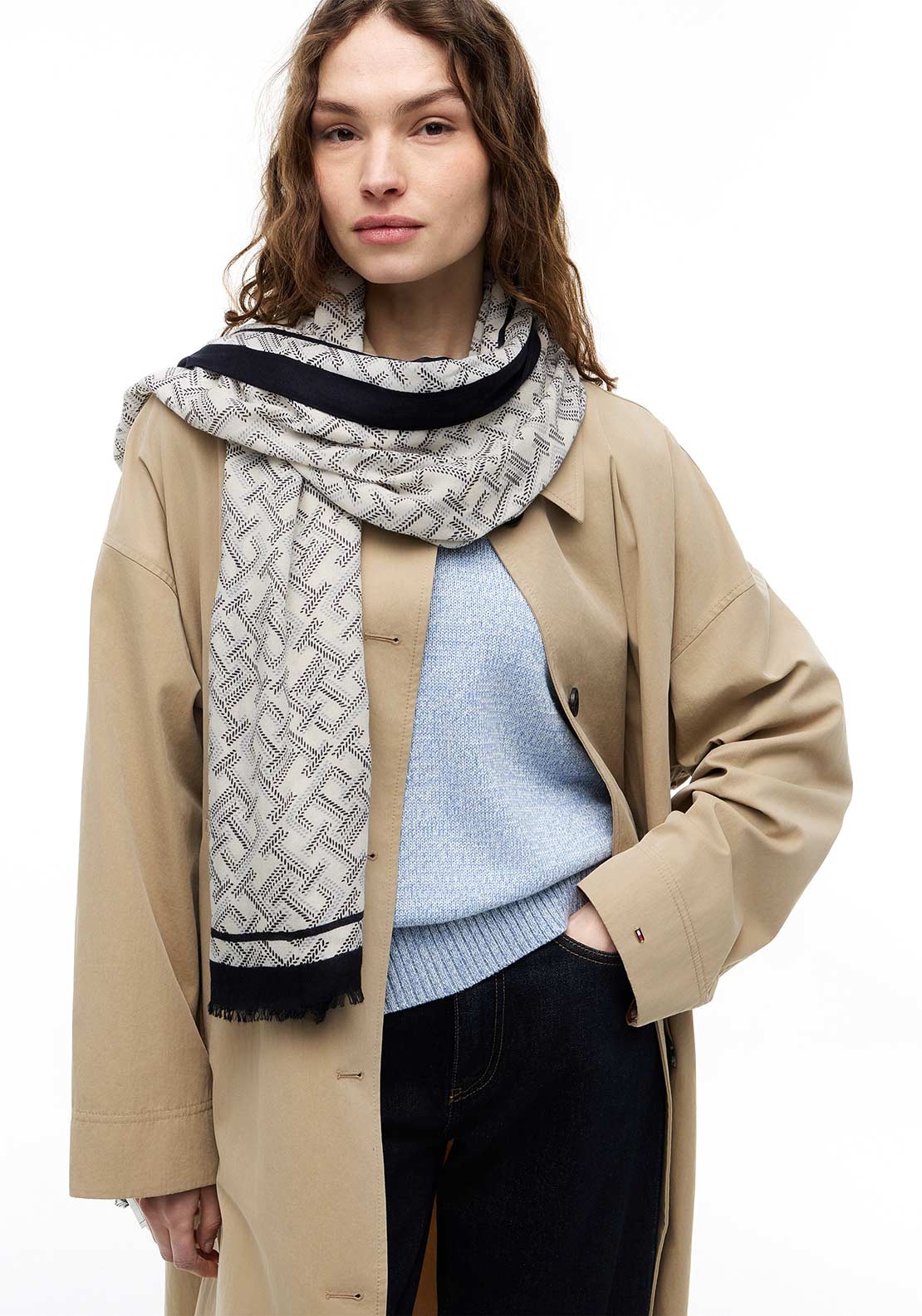 Tommy Hilfiger Monogram Logo Detail Scarf, Navy