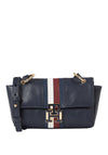 Tommy Hilfiger Pushlock Leather Signature Stripe Crossbody Bag, Navy