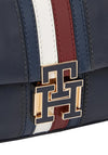 Tommy Hilfiger Pushlock Leather Signature Stripe Crossbody Bag, Navy