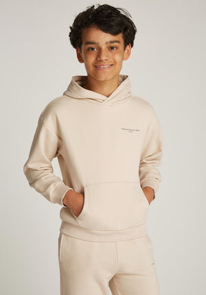 Tommy Hilfiger Boy Long Sleeve Logo Hoodie, Classic Beige