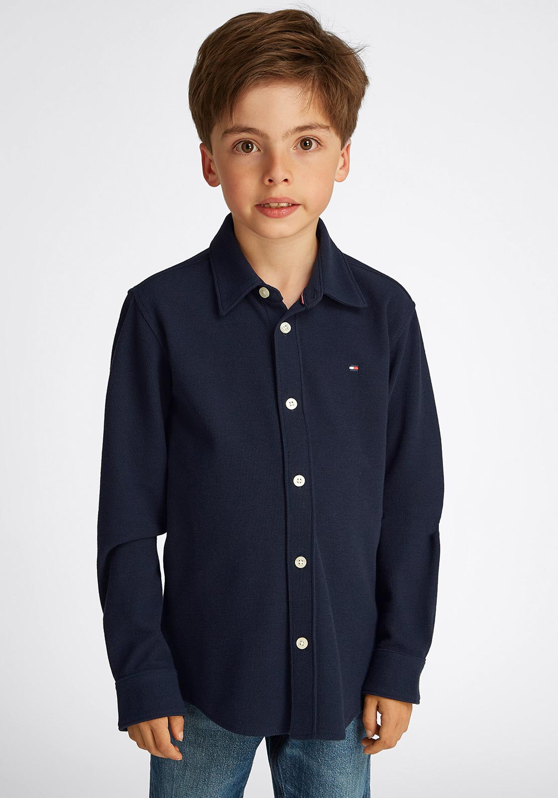 Tommy Hilfiger Boy Long Sleeve Waffle Shirt, Navy