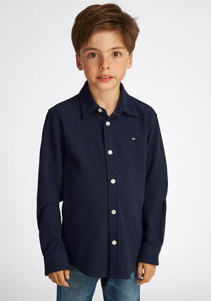 Tommy Hilfiger Boy Long Sleeve Waffle Shirt, Navy