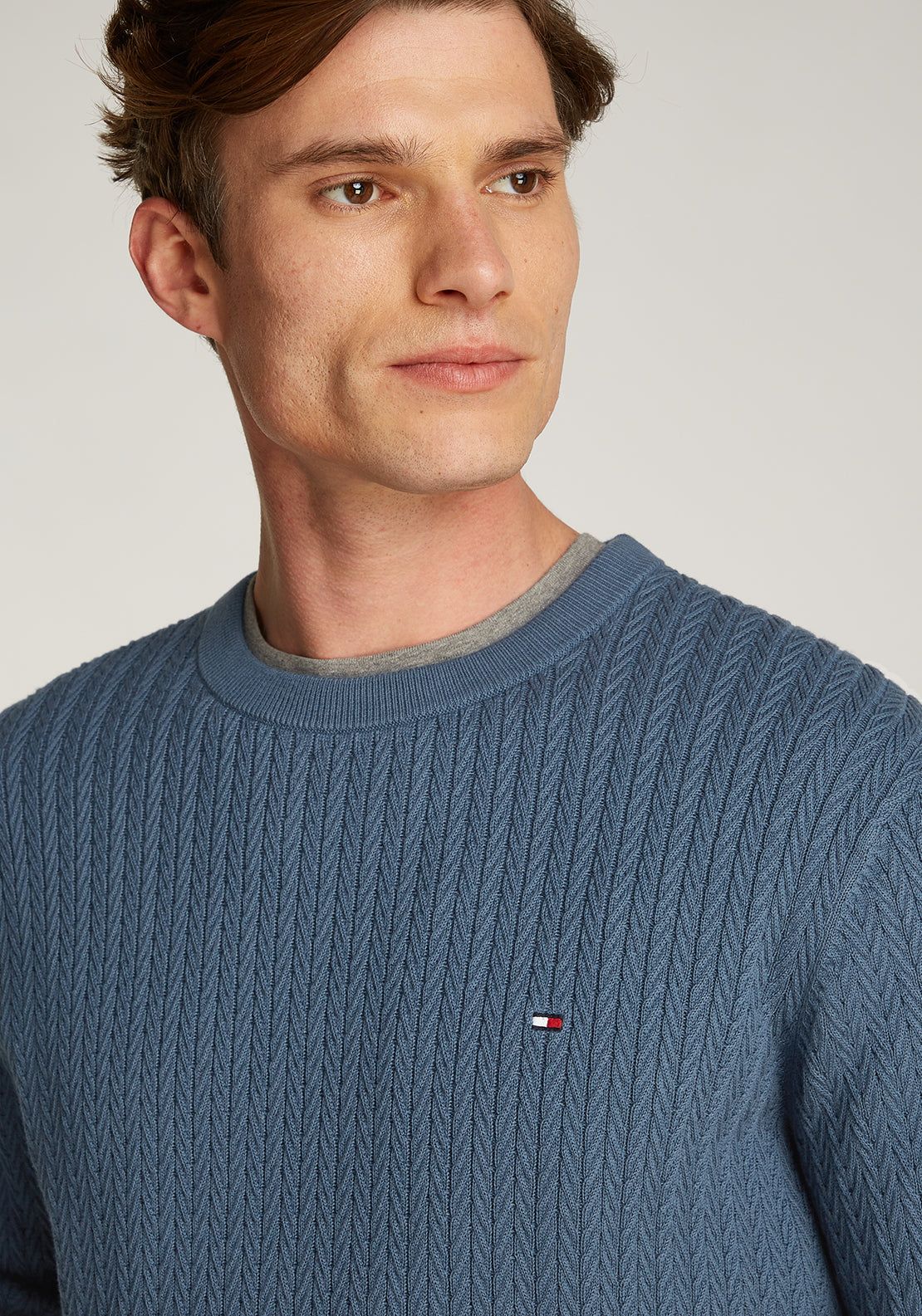 Tommy Hilfiger Herringbone Knit Crew Neck Sweater, Blue