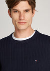 Tommy Hilfiger Herringbone Knit Crew Neck Sweater, Navy