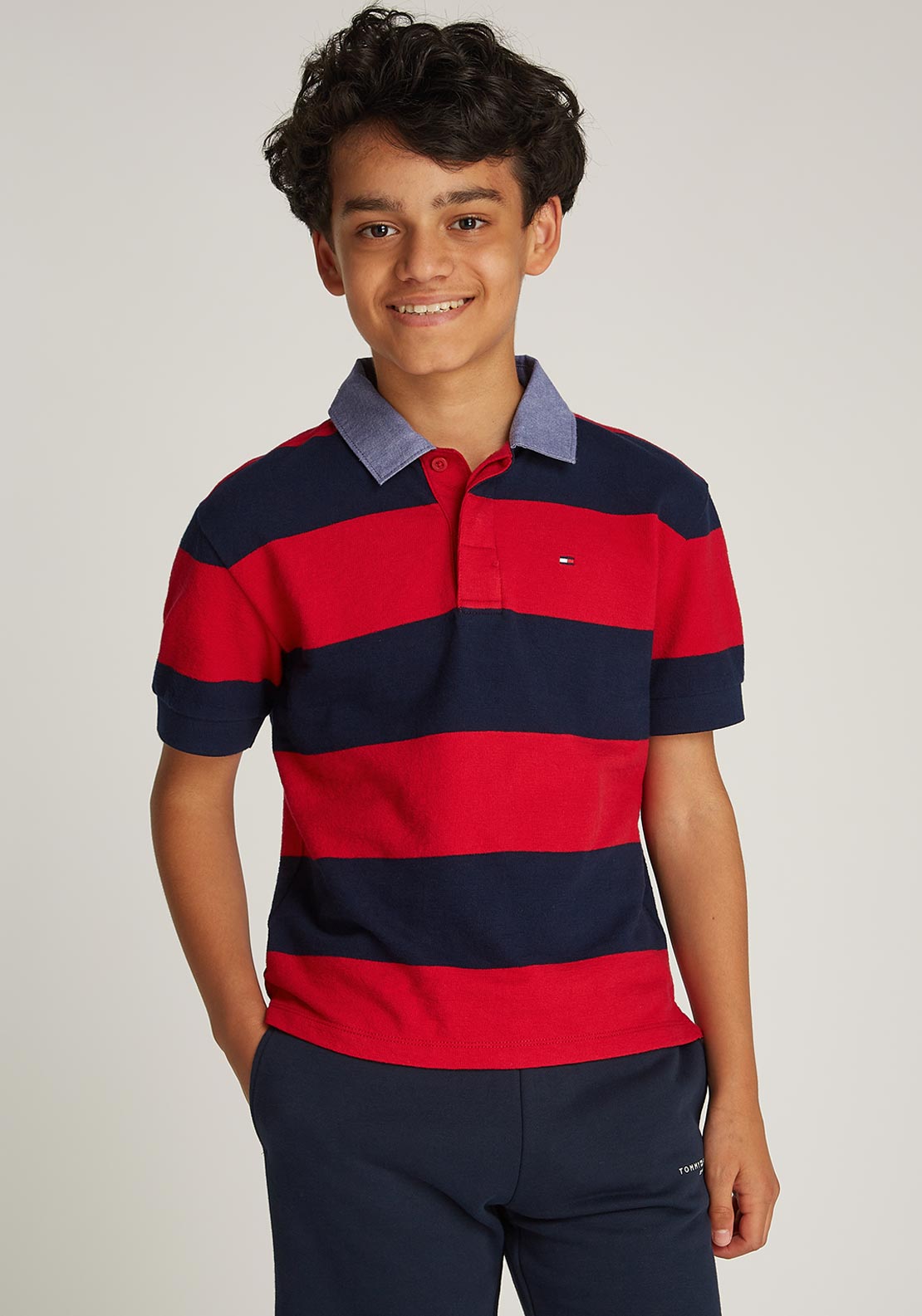 Tommy Hilfiger Boy Short Sleeve Stripe Polo, Red