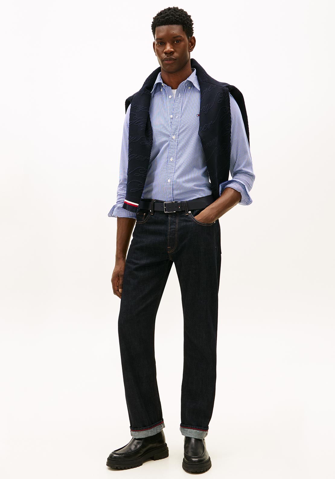 Tommy Hilfiger Flex Poplin Stripe Shirt, Wedge Blue